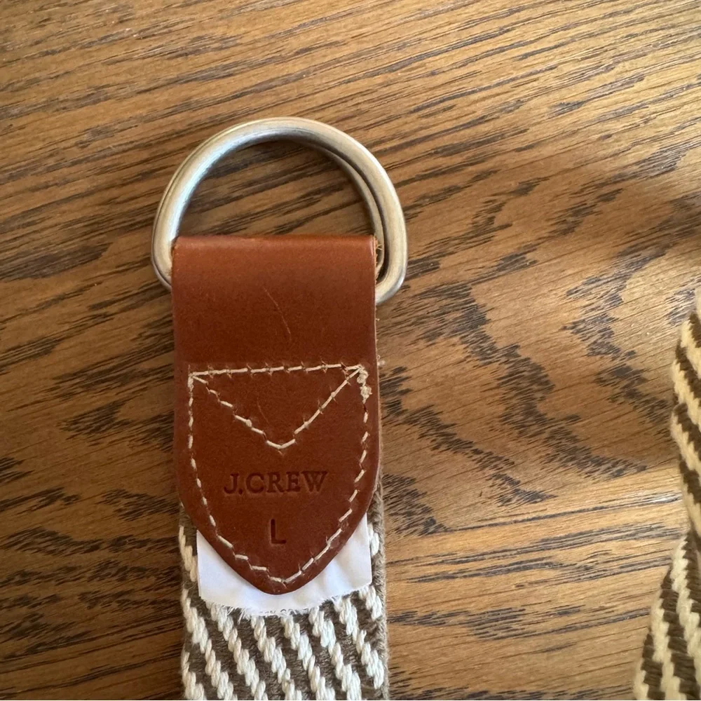 J Crew‎ Woven Belt Men cream & tan leather accent silver buckle Size L